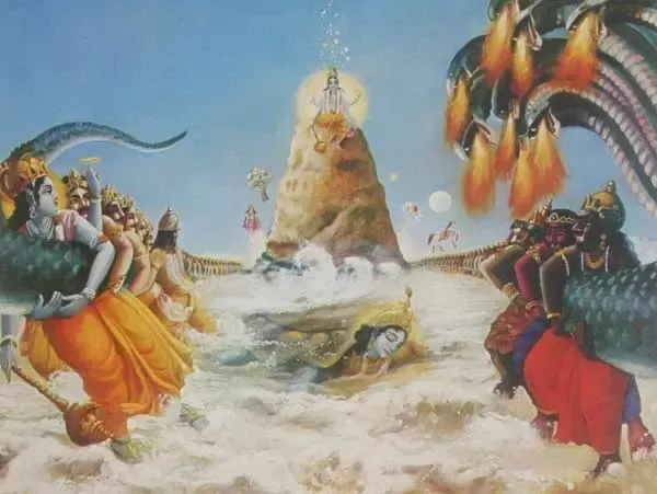 Asuras and Devatas churning the Milk Ocean