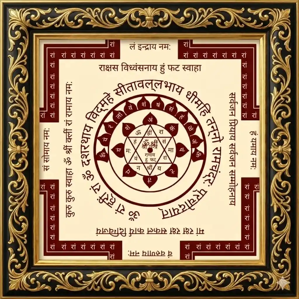 Product-A Framed Sri Ramachandra Yantra-Illustration Only -Made to Order- YantraChants.com