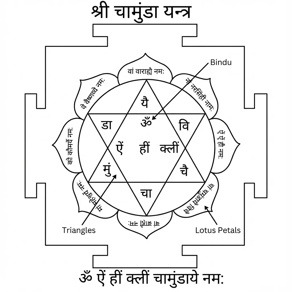 Shree Chamunda Yantra Bindu, Triangles Petals Representation