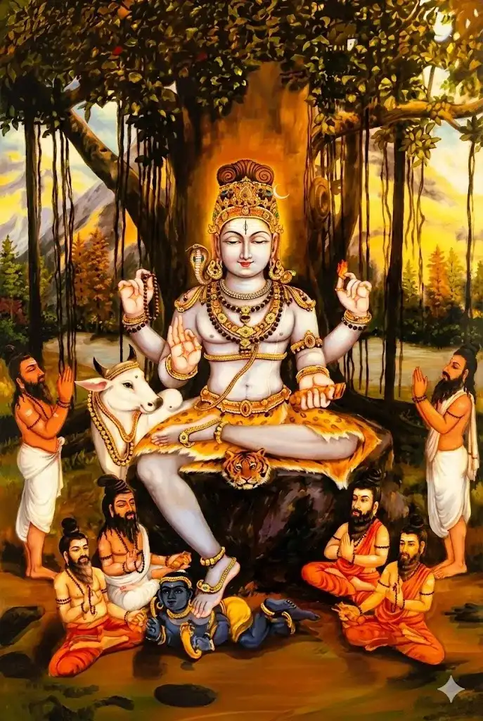 Sri Dakshinamurthy, the cosmic teacher, sitting in silence