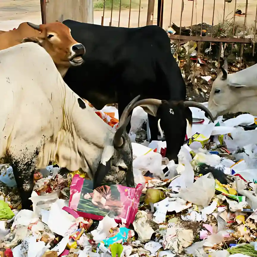 Cows-eating-garbage-and-plastic