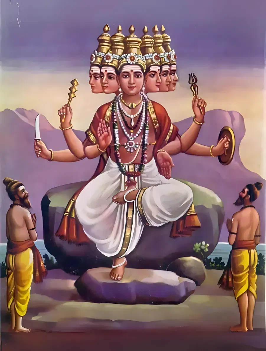 Lord Murugan with Vel and Peacock - Commander of the Devas.