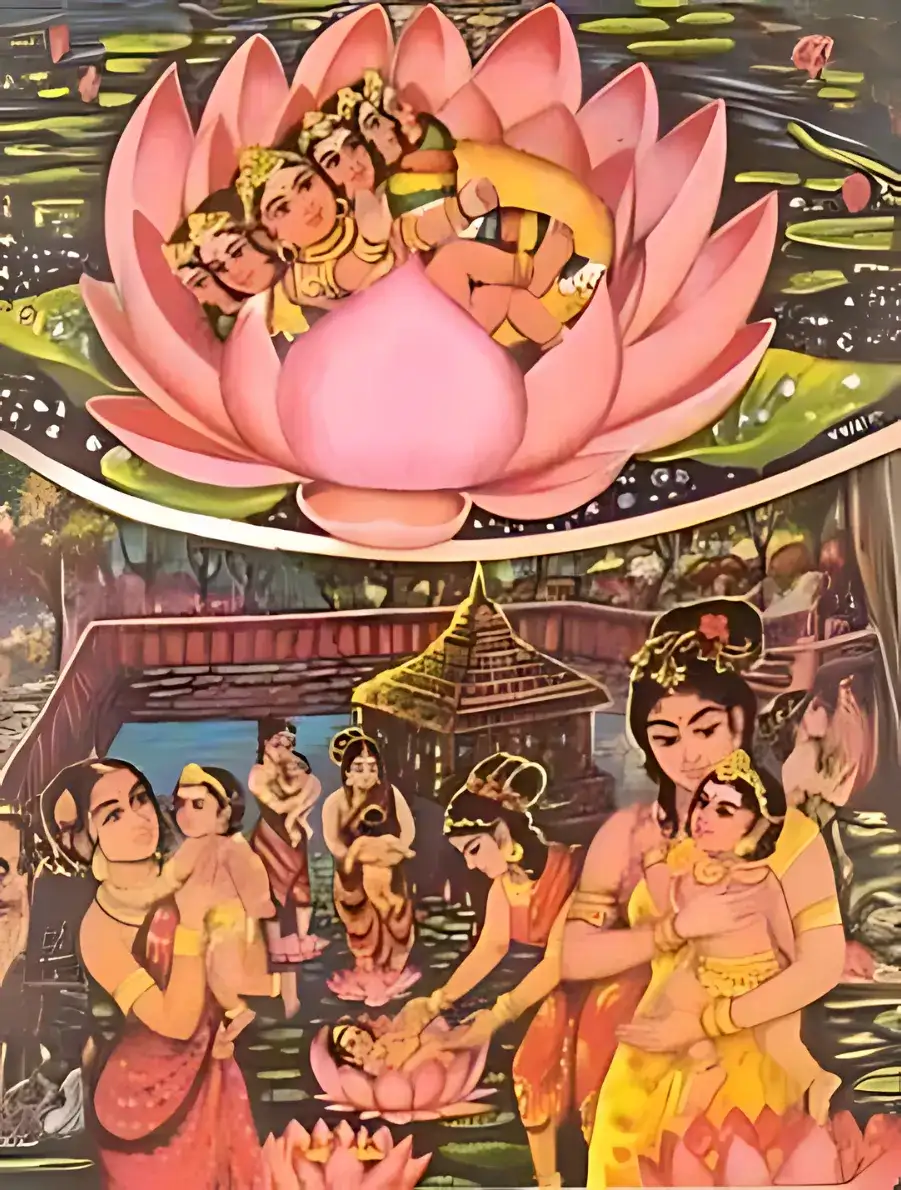 Birth of Lord Skanda in Saravana reeds.