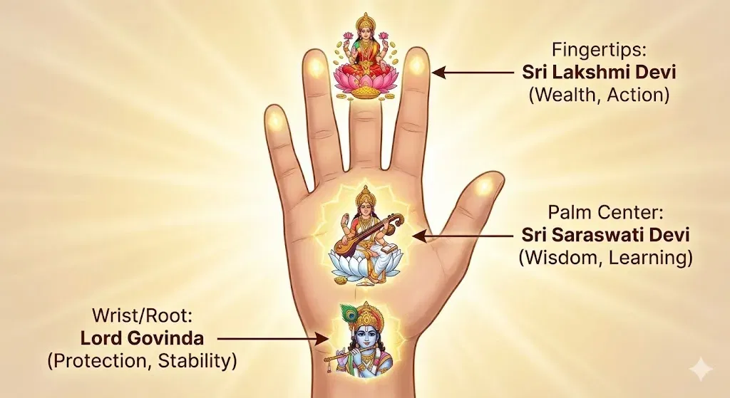The Position of the Devatas of Karagare Vasate Laxmi on the Palm