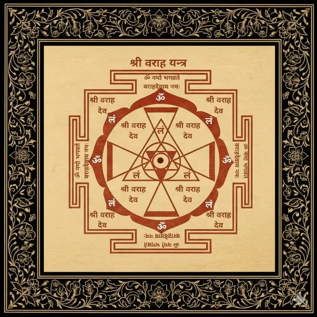 Product-A Framed Sri Varaha Yantra-Illustration Only -Made to Order- YantraChants.com
